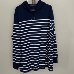 Polo Ralph Lauren navy and white stripped hooded shirt, 2XL